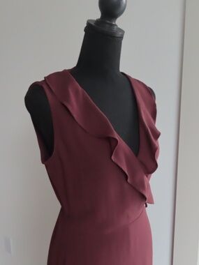 Leith Burgundy Sleeveless Ruffle Wrap Dress - Small